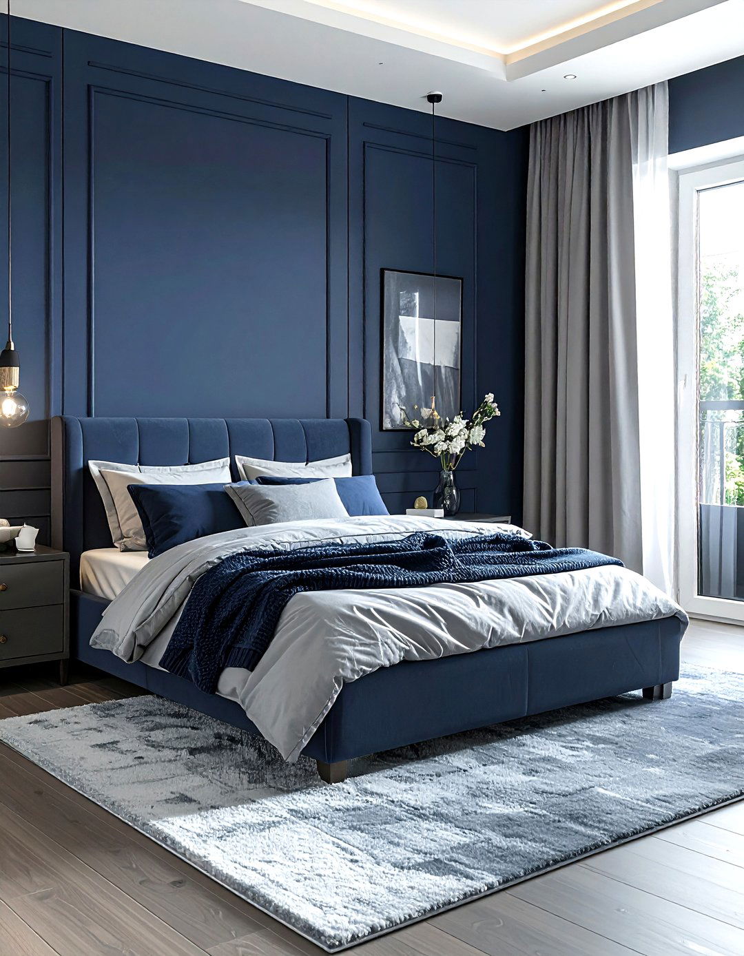 Navy blue and grey bedroom - 30 dark navy bedroom ideas
