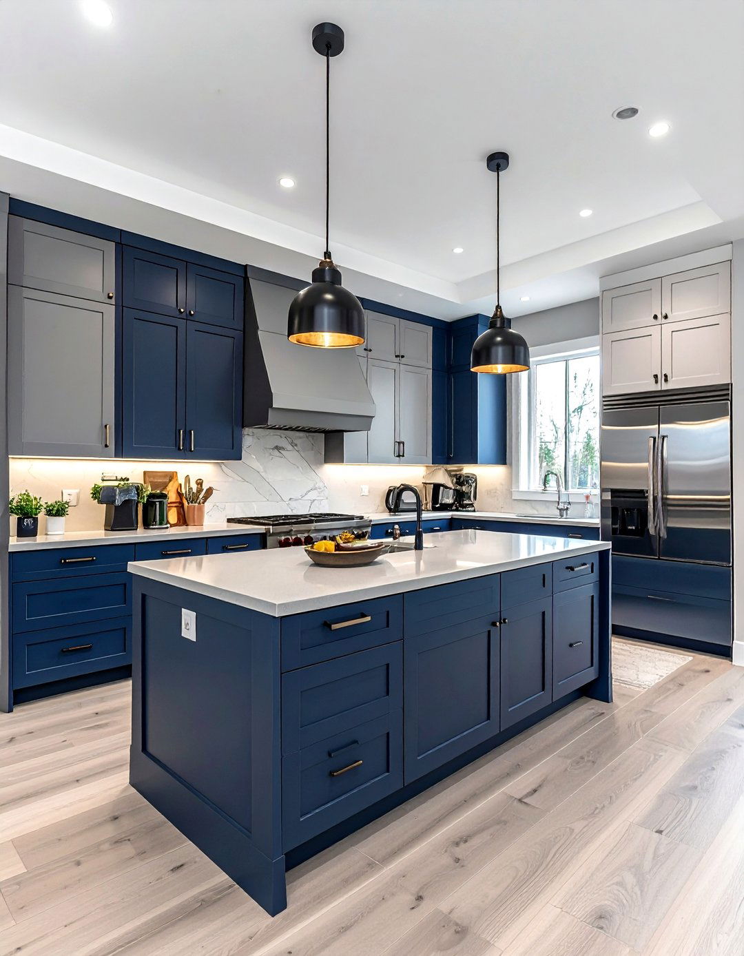 Navy blue and grey kitchen - 30 two-tone cabinet kitchen ideas