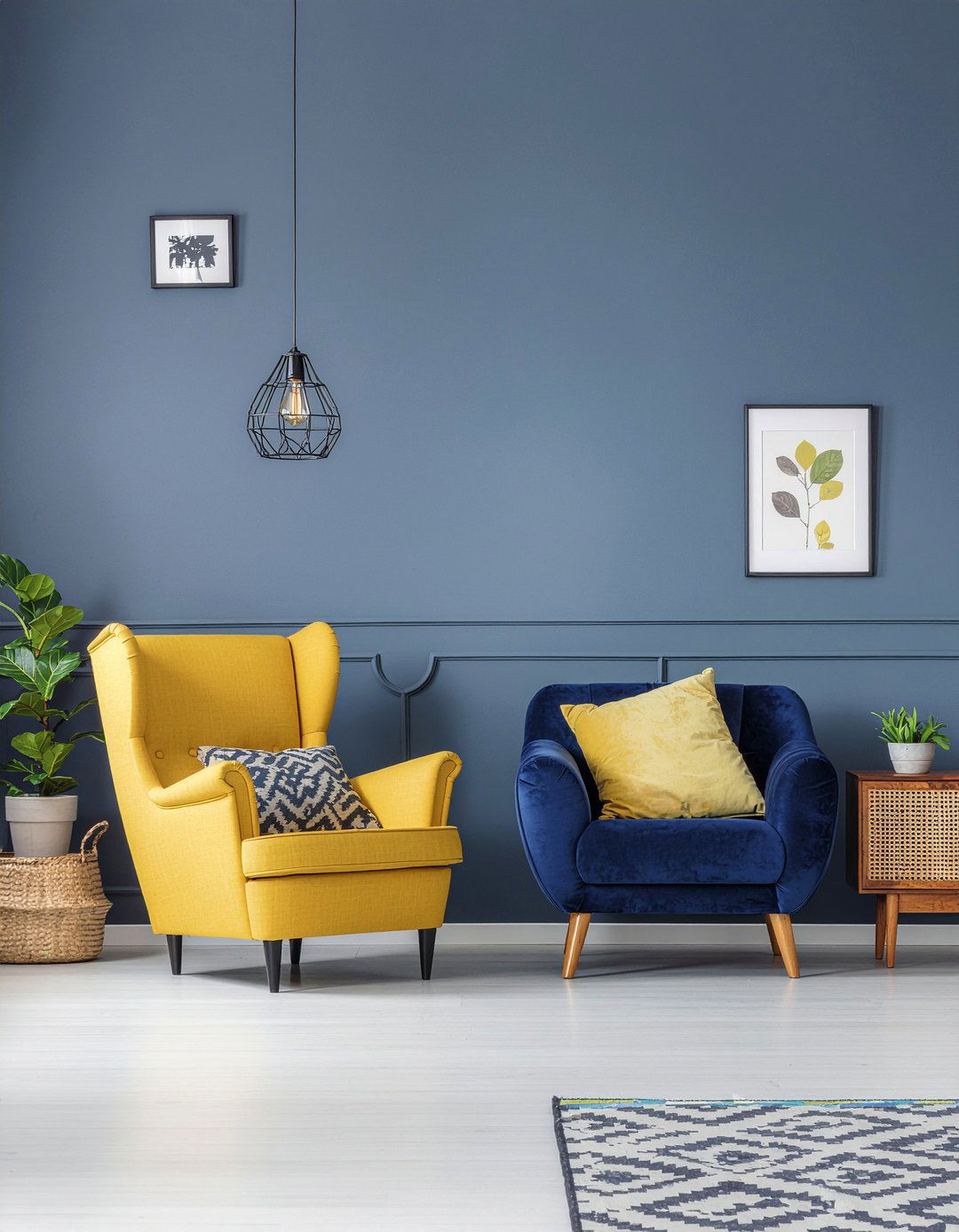 Navy blue and mustard living room - 30 mustard living room ideas