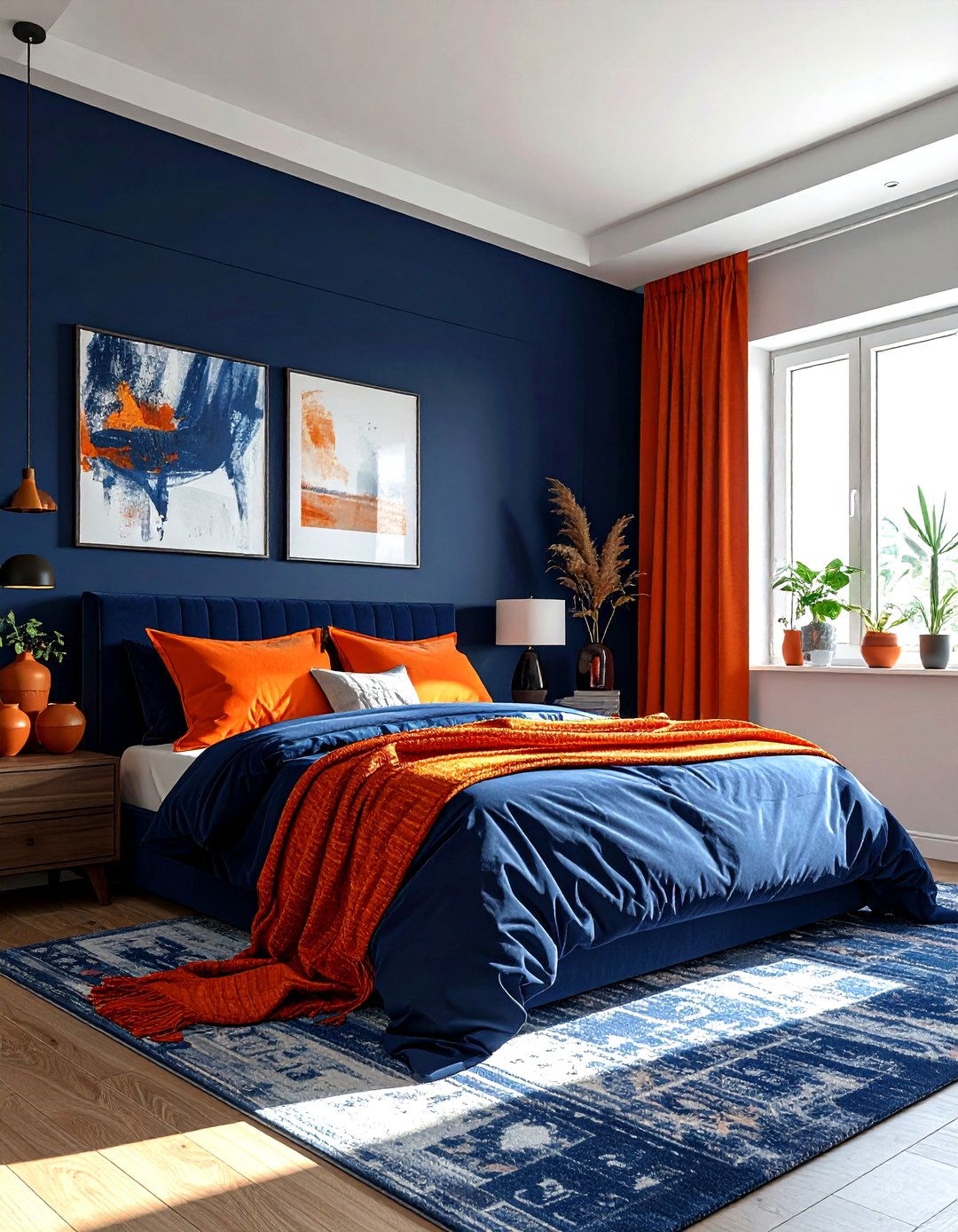 Navy blue and orange bedroom - 30 dark navy bedroom ideas