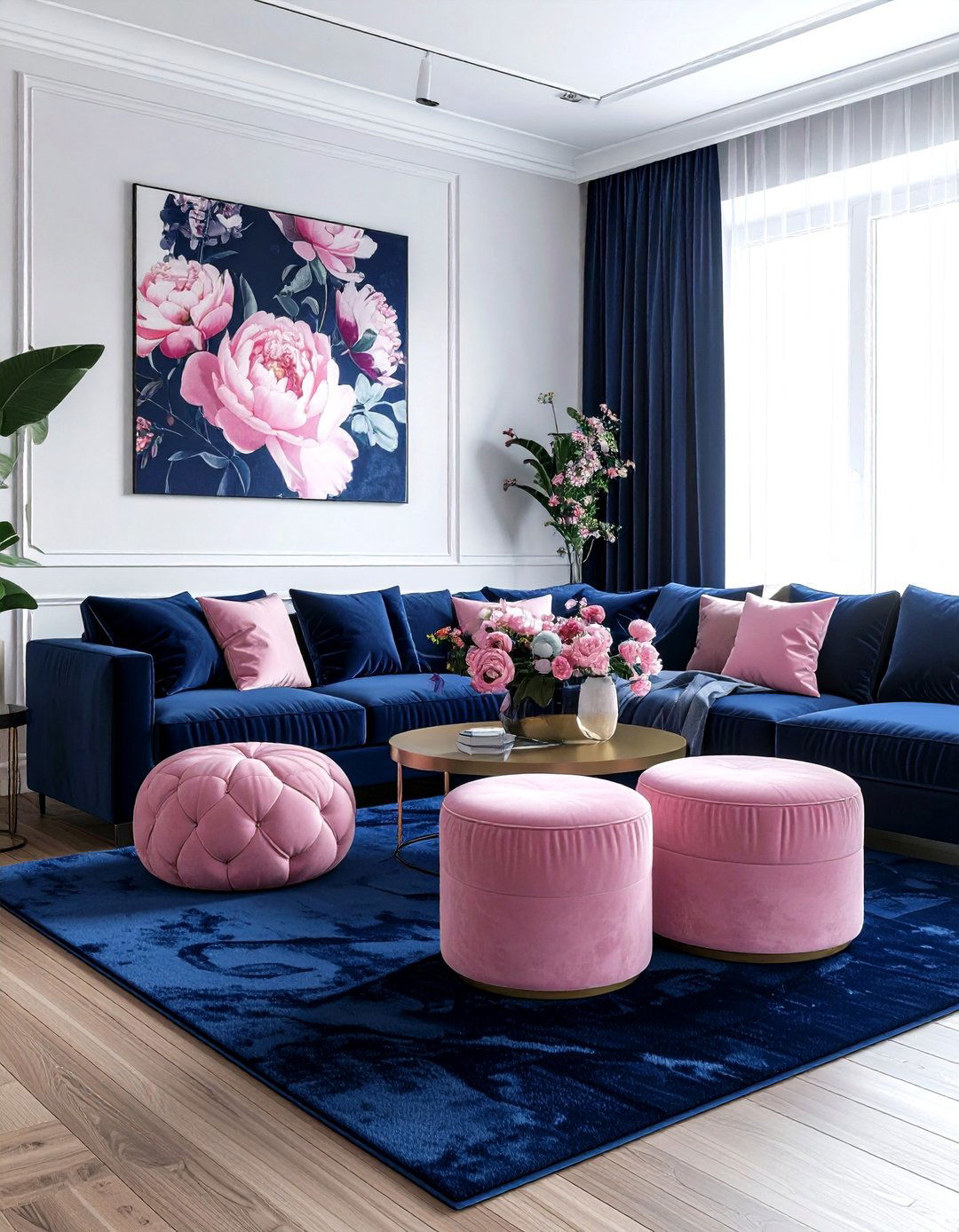 Navy blue and pink living room - 30 navy living room decor ideas