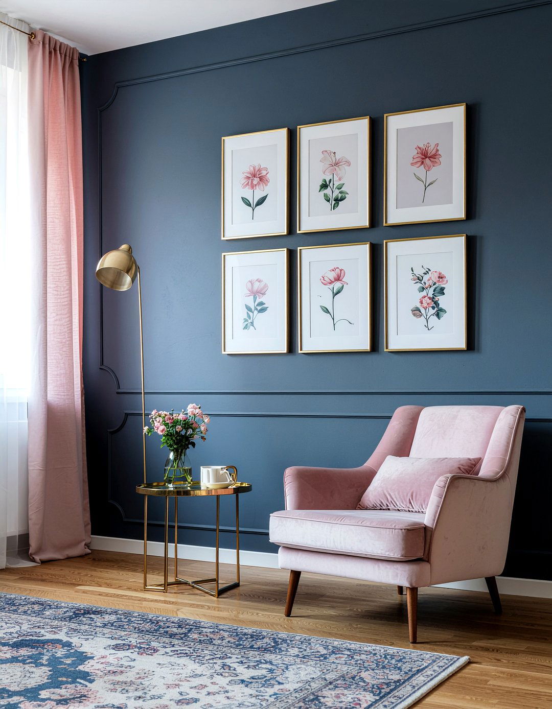 Navy blue and pink living room - 30 colorful living room ideas