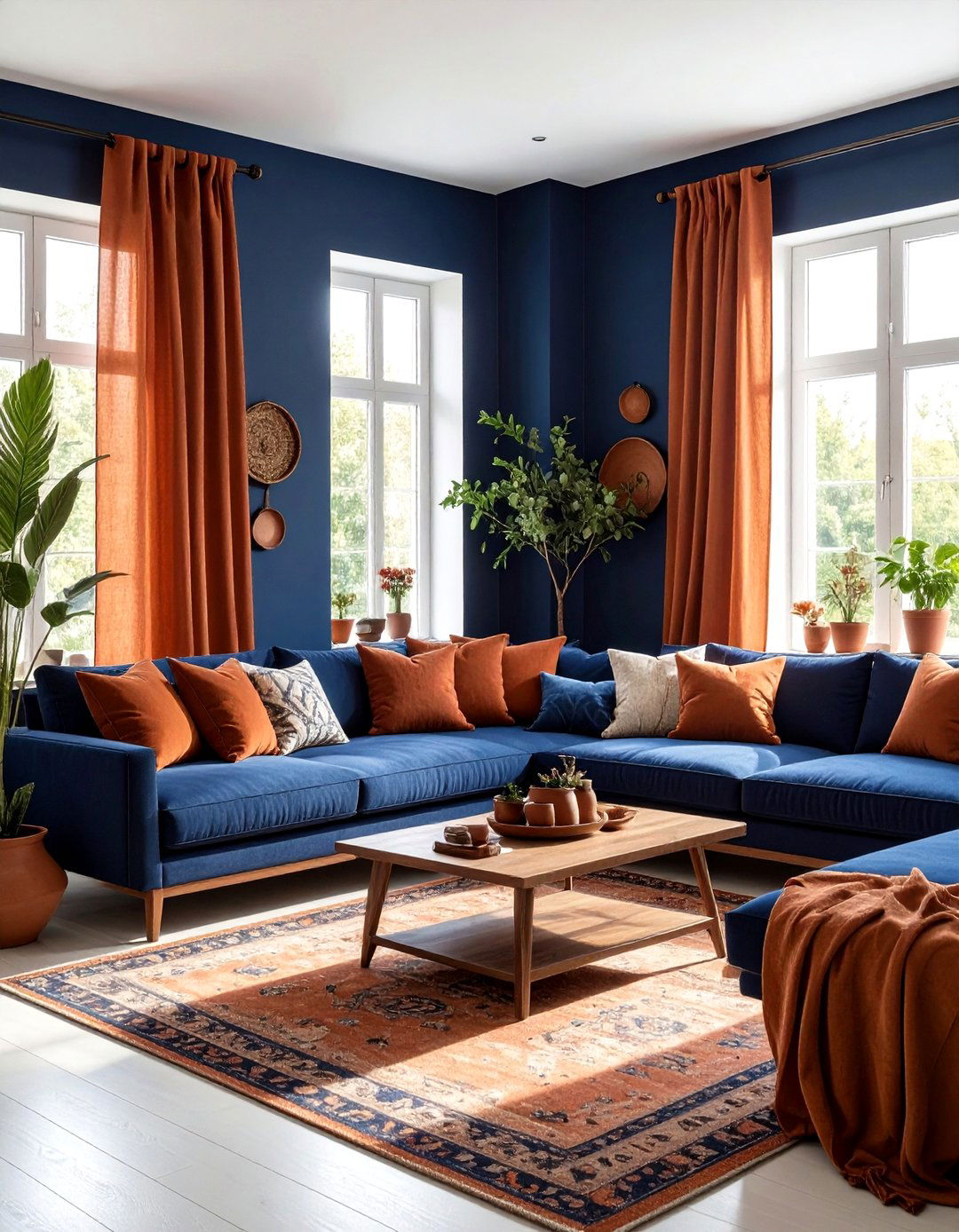 Navy blue and rust living room - 30 navy living room decor ideas