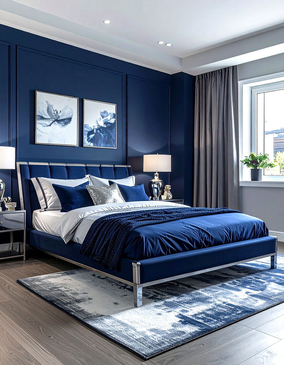Navy blue and silver bedroom - 30 dark navy bedroom ideas