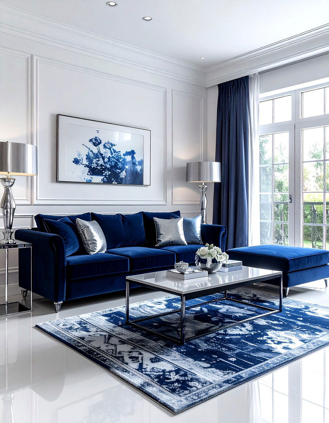 Navy blue and silver living room - 30 navy living room decor ideas