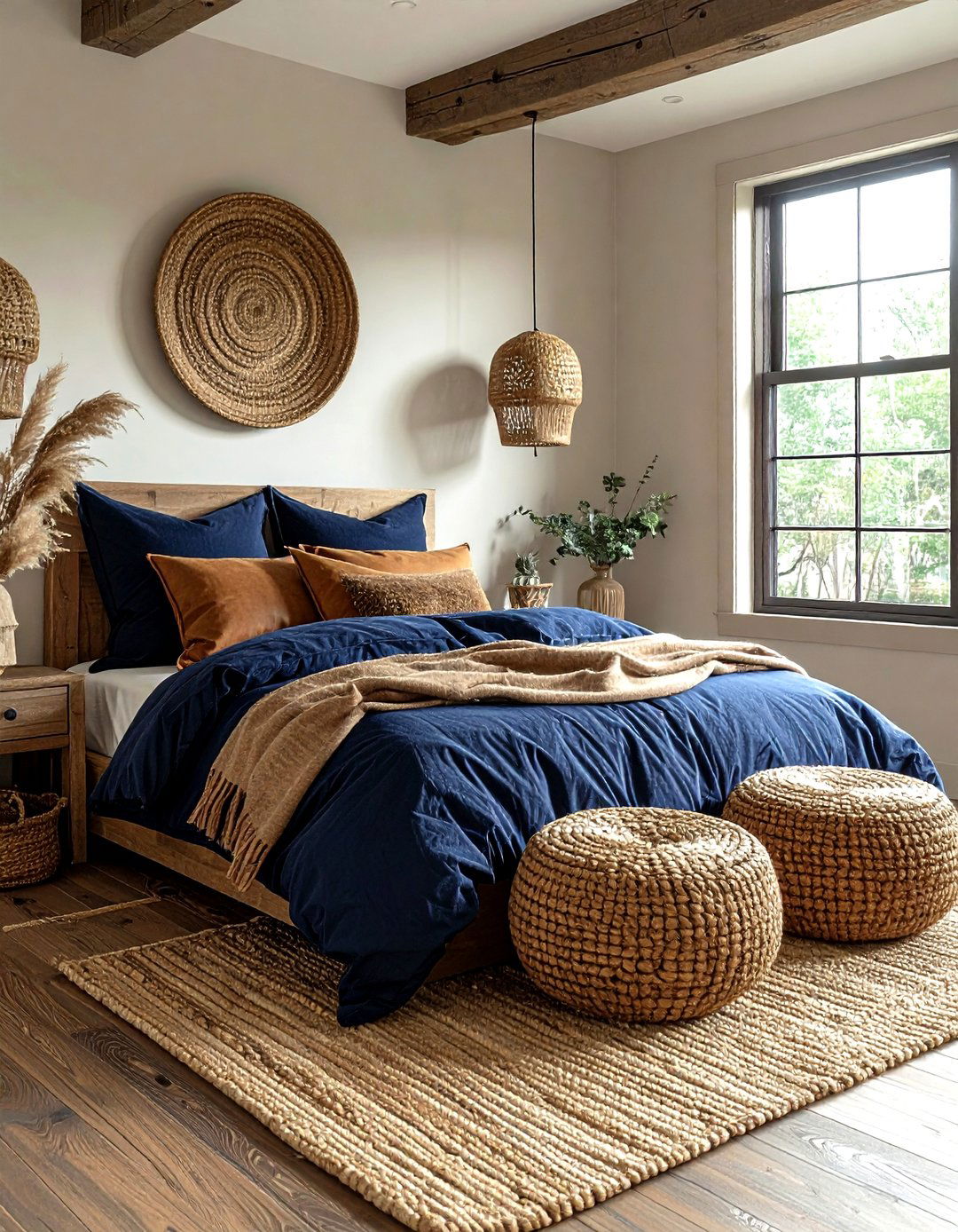Navy blue and tan bedroom decor - 30 farmhouse navy bedroom ideas