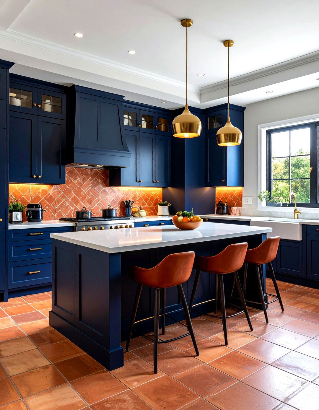 Navy blue and terracotta kitchen - 30 terracotta kitchen ideas