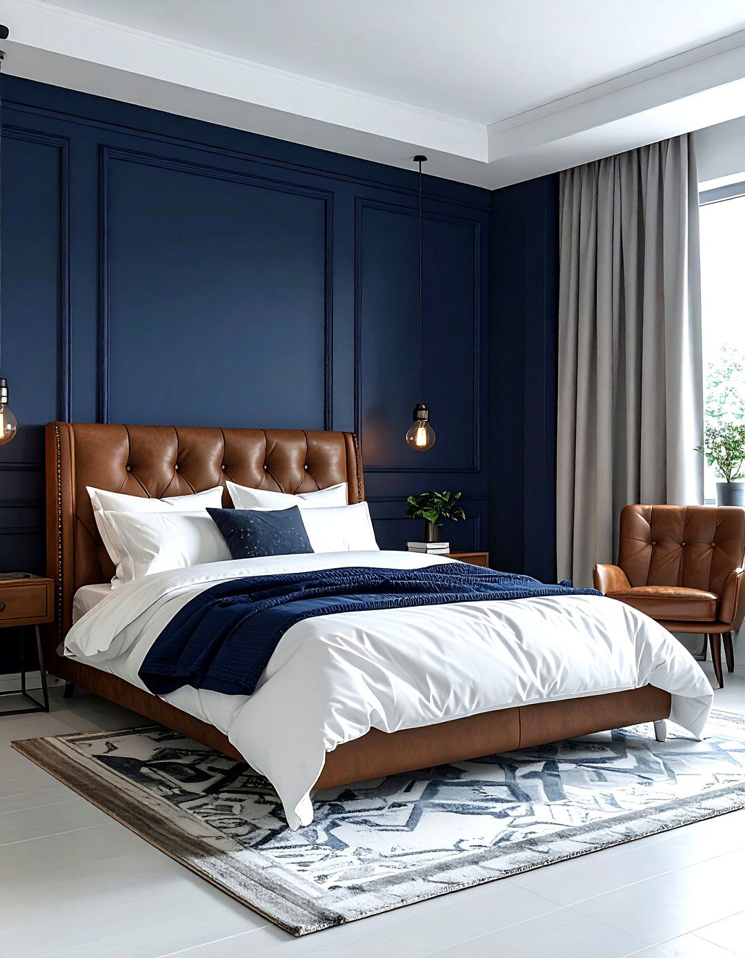 Navy blue and white masculine bedroom - 30 navy and white bedroom ideas