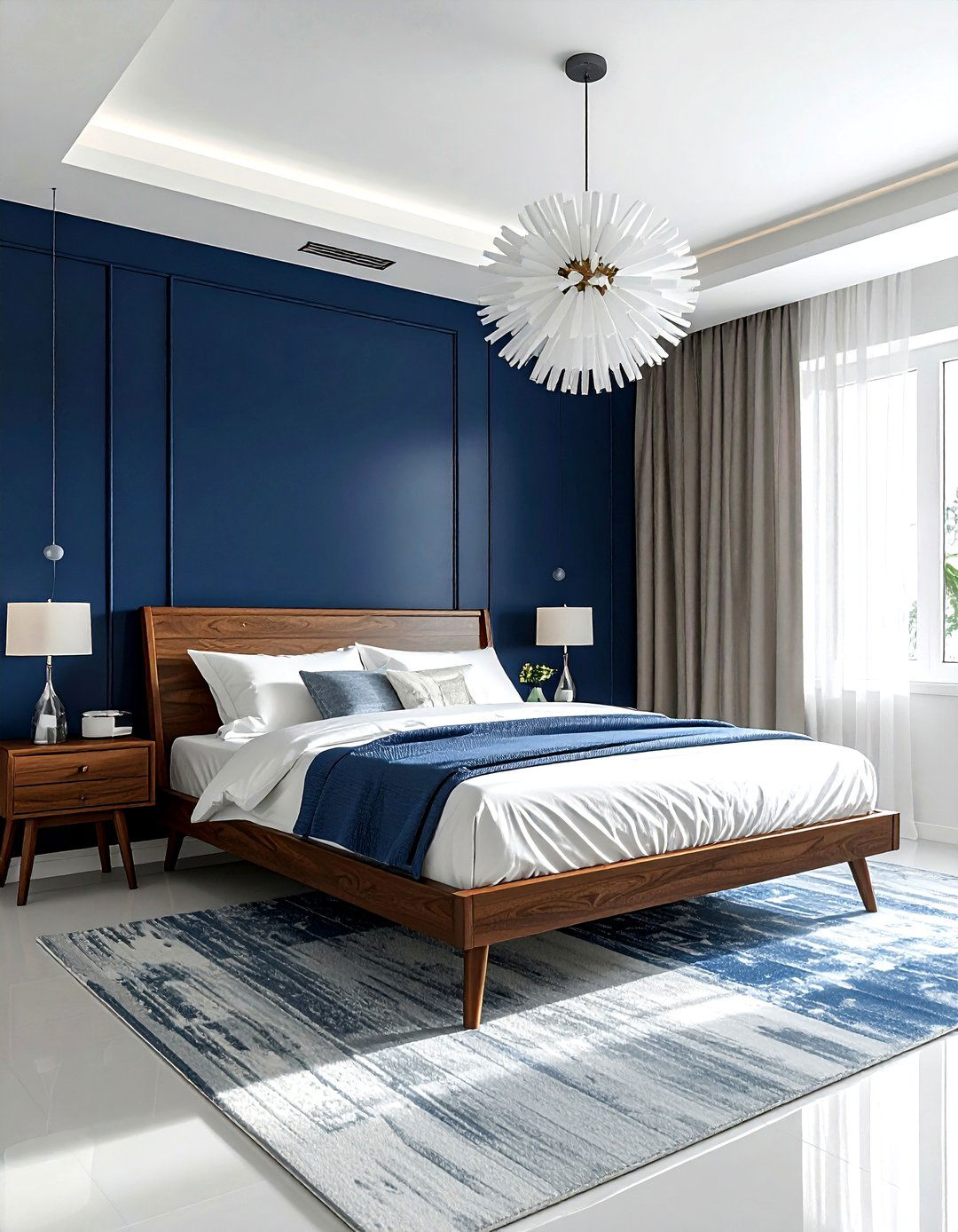 Navy blue and white mid century bedroom - 30 navy and white bedroom ideas