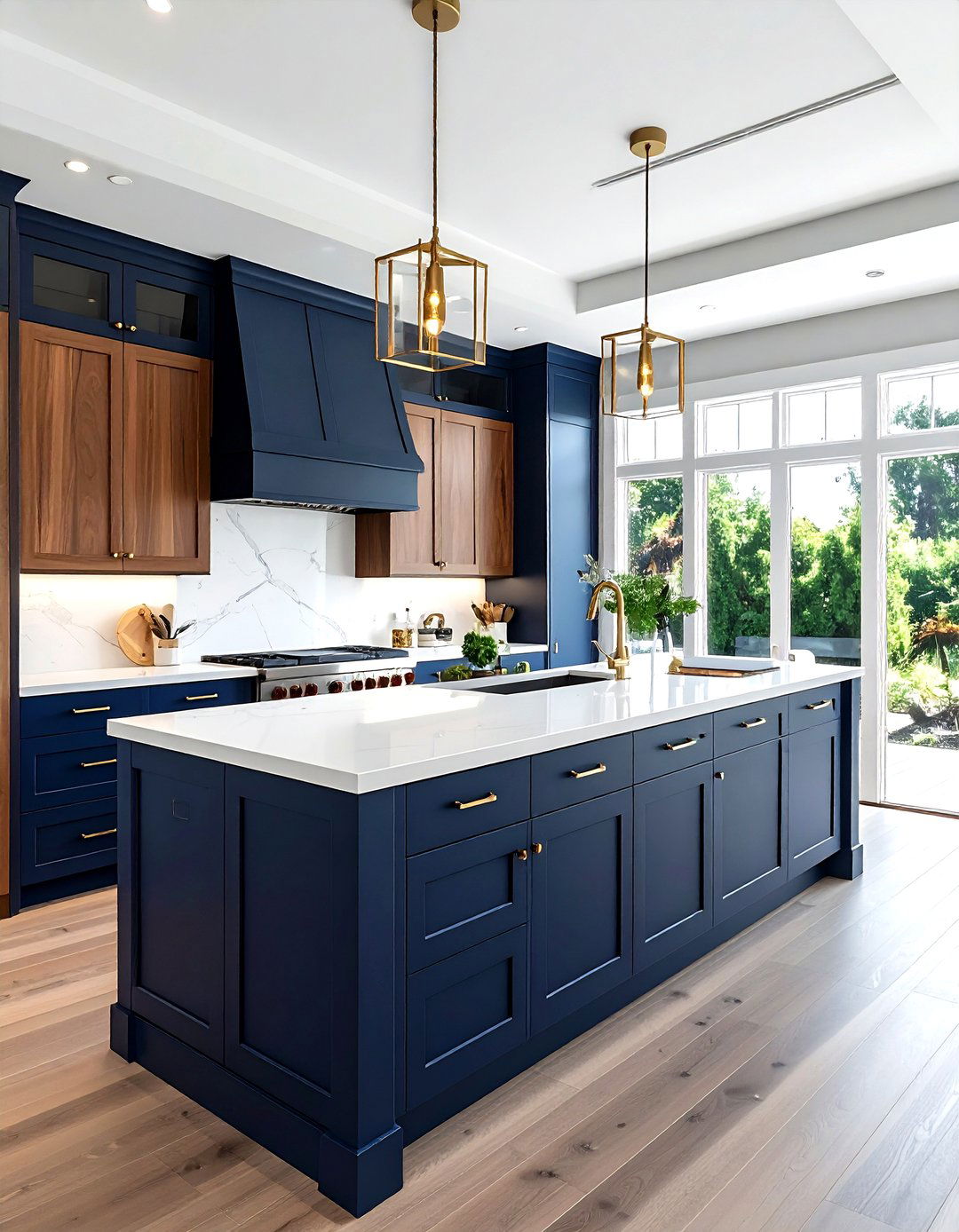 Navy blue and wood kitchen cabinets - 30 two-tone kitchen cabinet ideas
