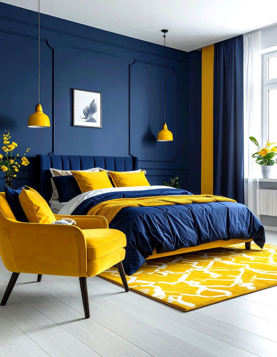 Navy blue and yellow bedroom - 30 dark navy bedroom ideas