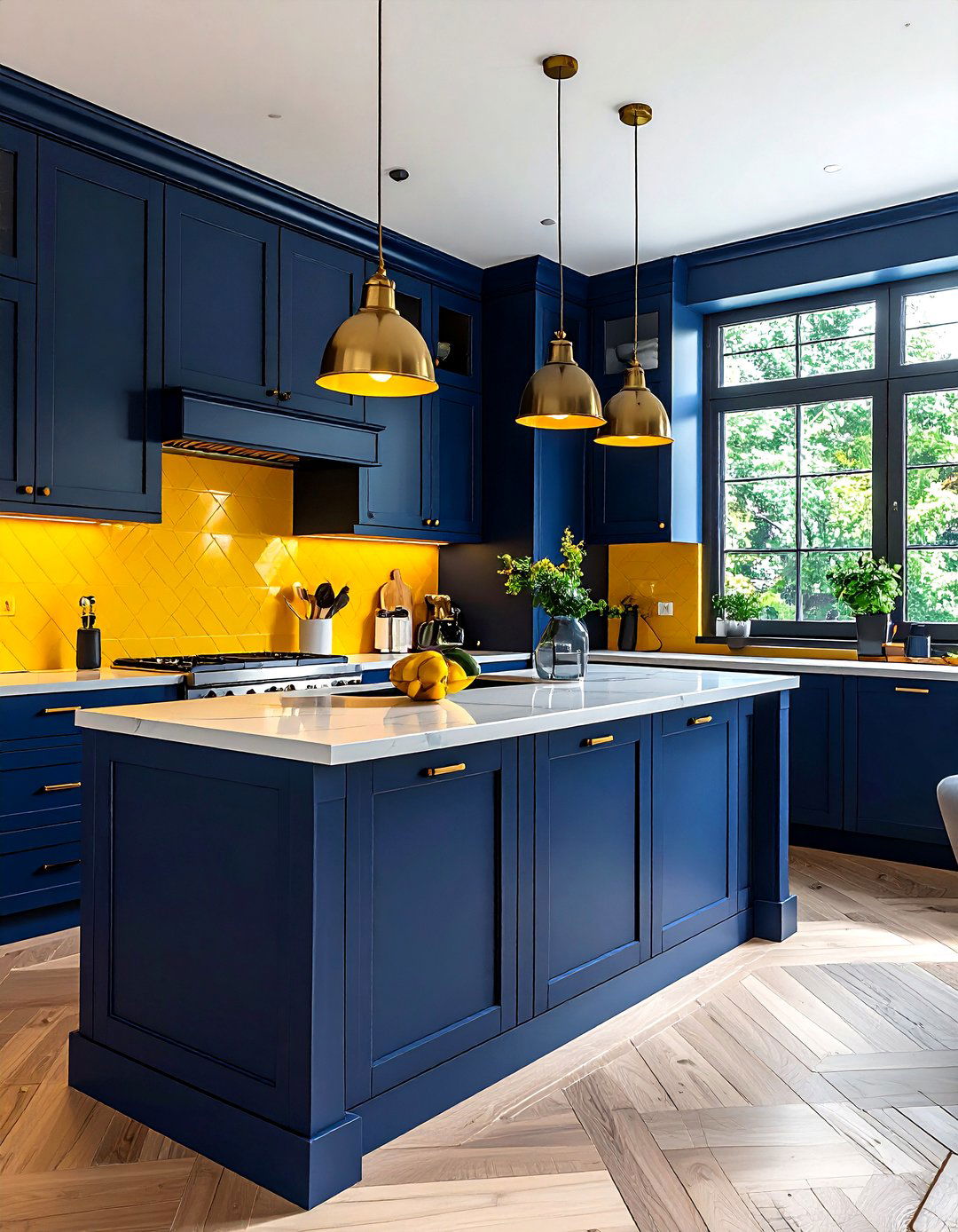 Navy blue and yellow kitchen - 30 yellow kitchen decor ideas