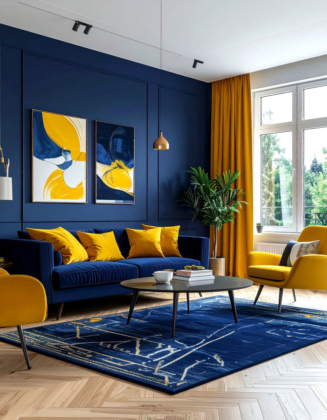 Navy blue and yellow living room - 30 contemporary navy living room ideas