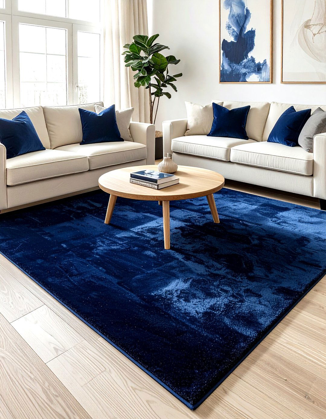 Navy blue area rug - 30 scandinavian navy living room ideas