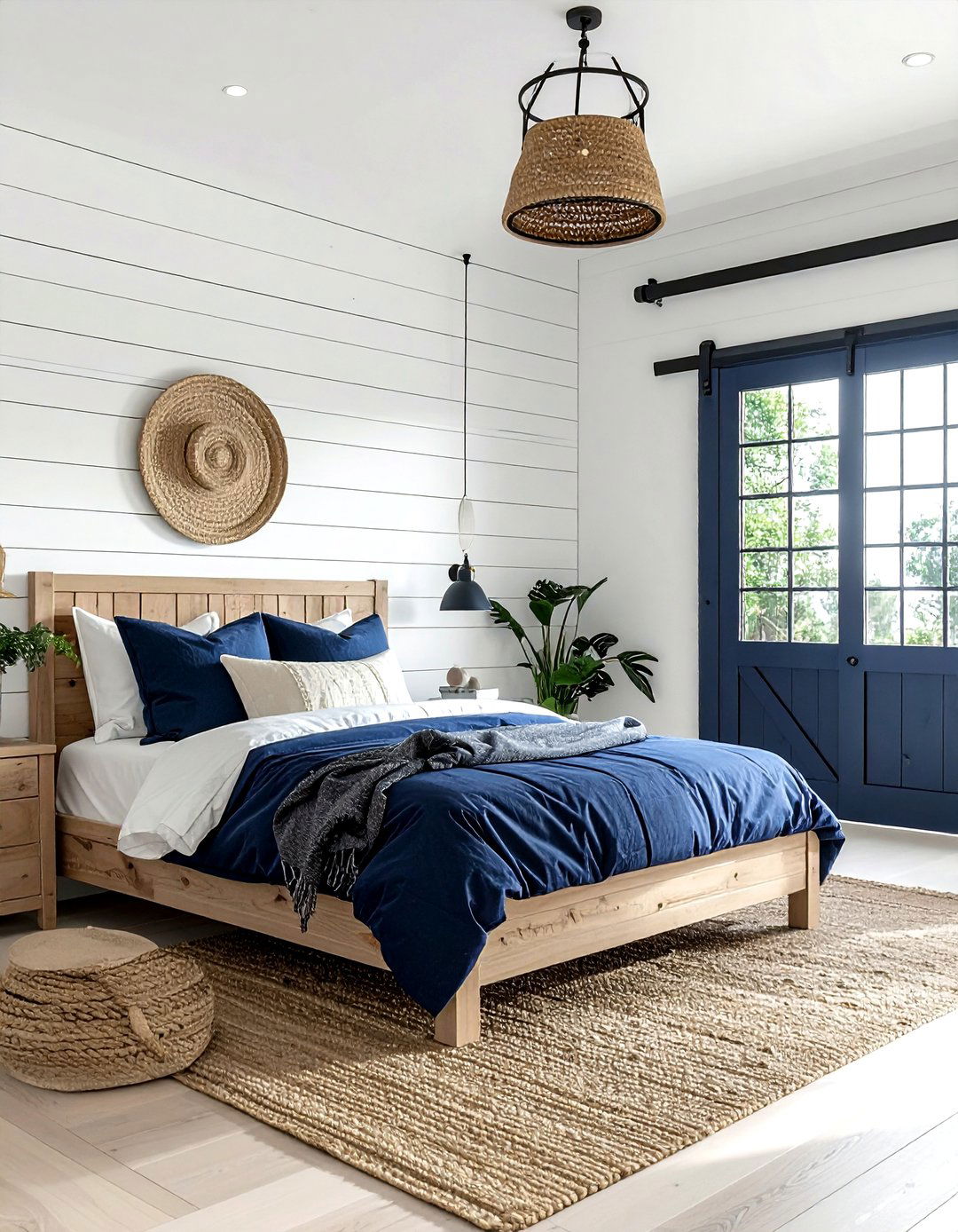 Navy blue barn door - 30 coastal navy bedroom ideas