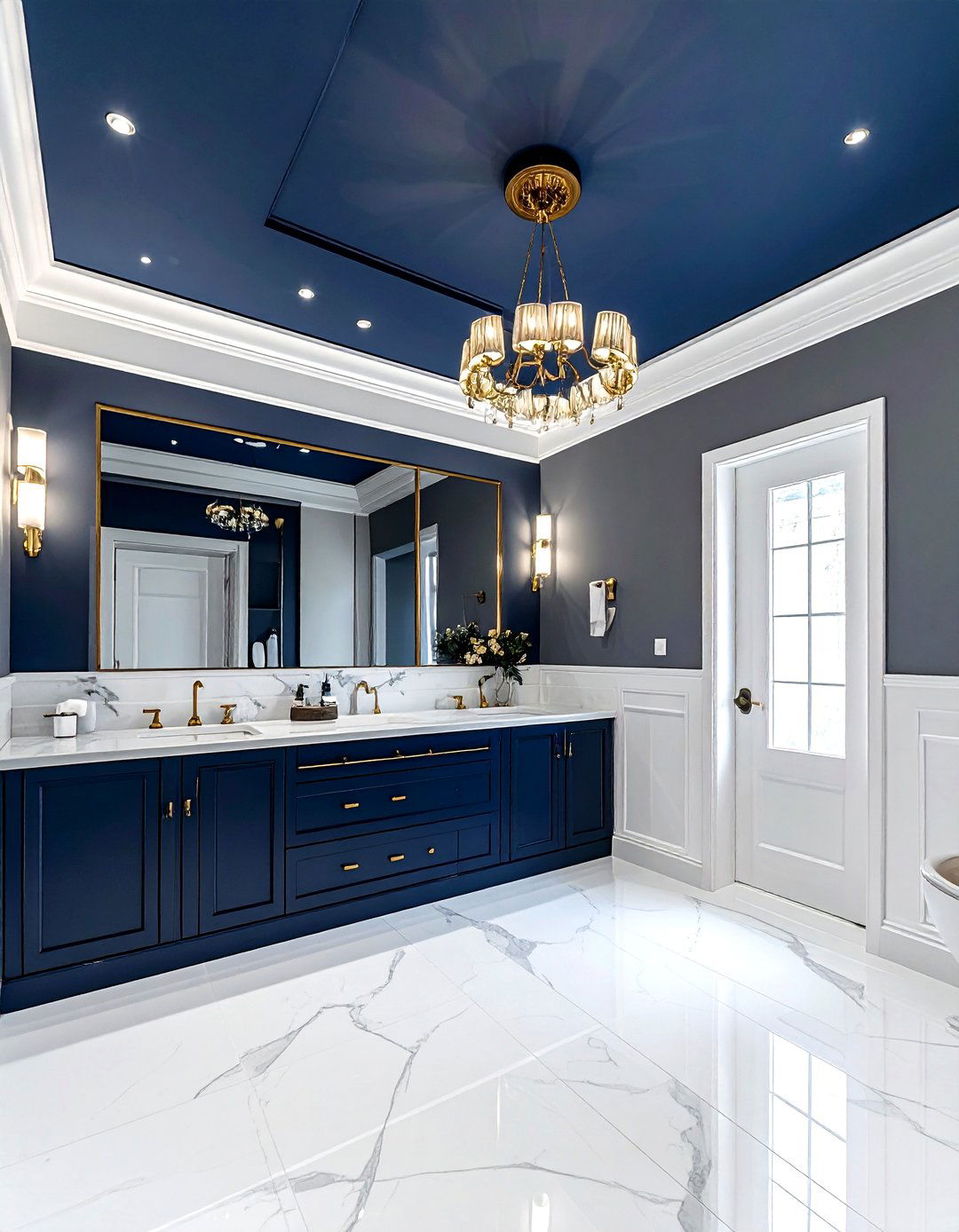 Navy blue bathroom ceiling - 30 navy gold bathroom ideas
