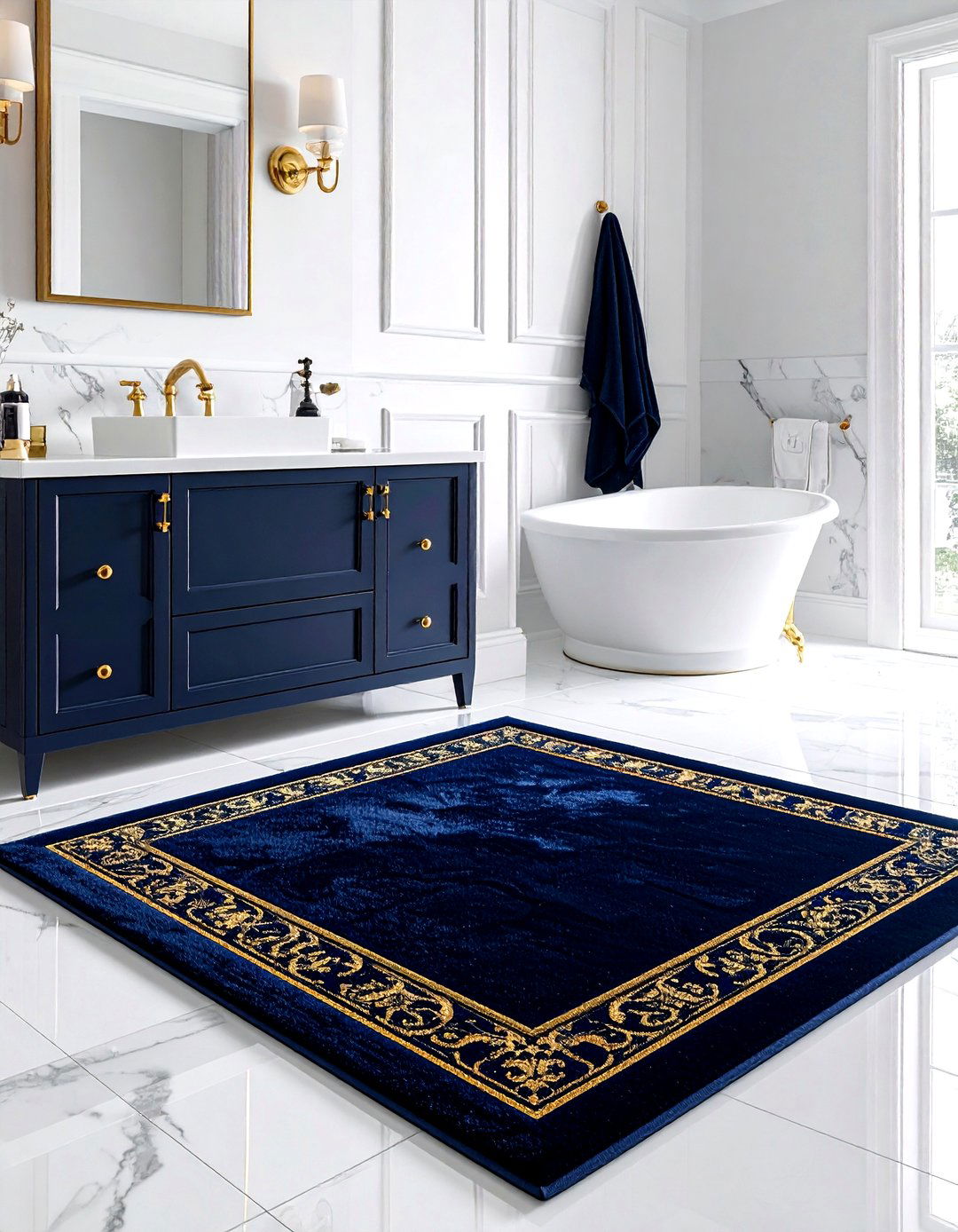 Navy blue bathroom rugs - 30 navy gold bathroom ideas