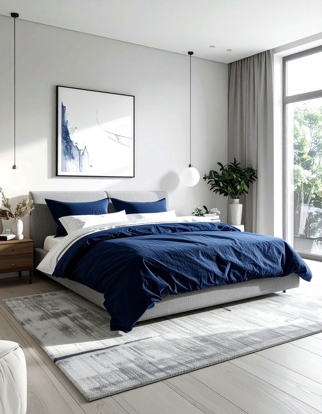 Navy blue bedding set - 30 minimalist navy bedroom ideas