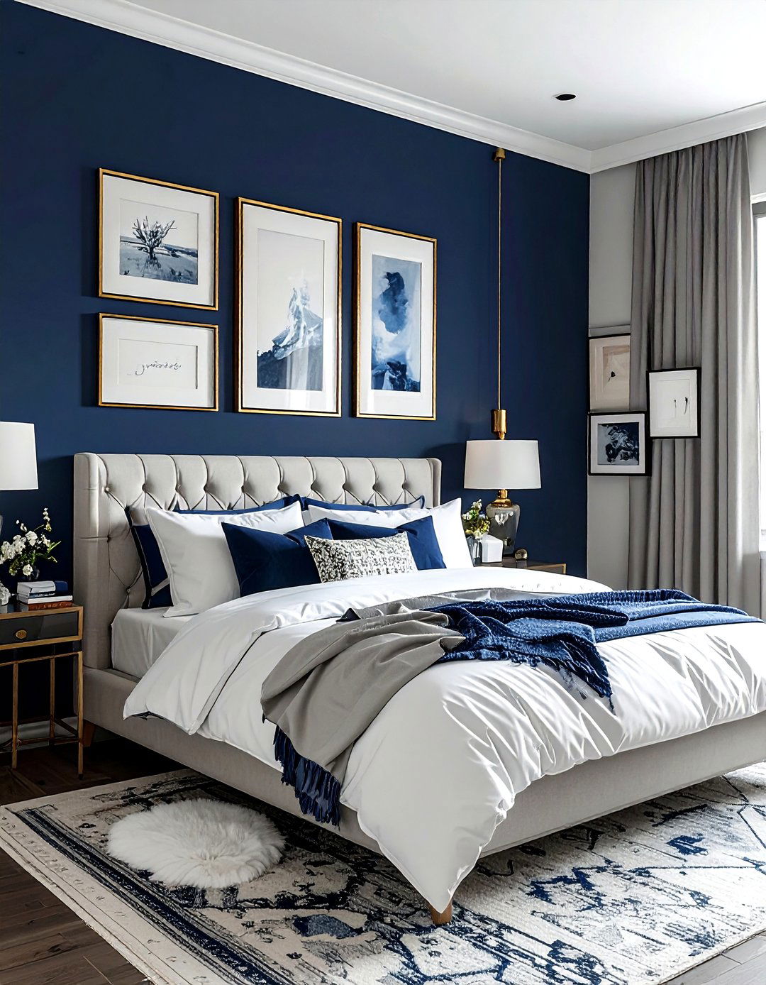 Navy blue bedroom gallery wall - 30 contemporary navy bedroom ideas