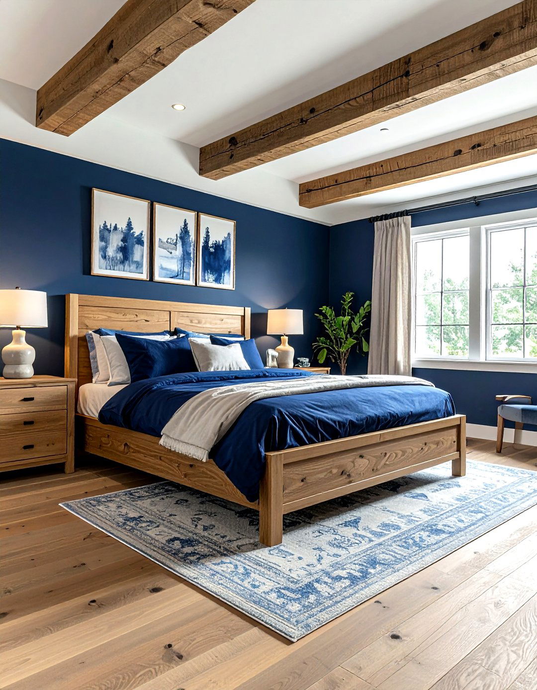 Navy blue bedroom with wood accents - 30 dark navy bedroom ideas