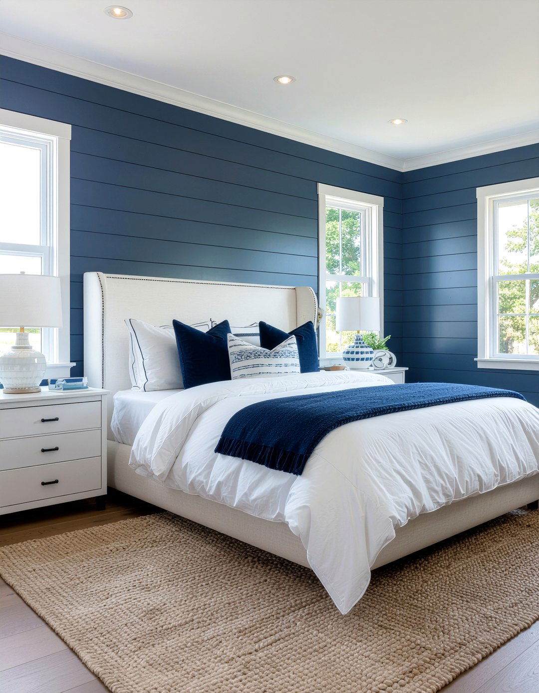 Navy blue board and batten - 30 bedroom board and batten ideas
