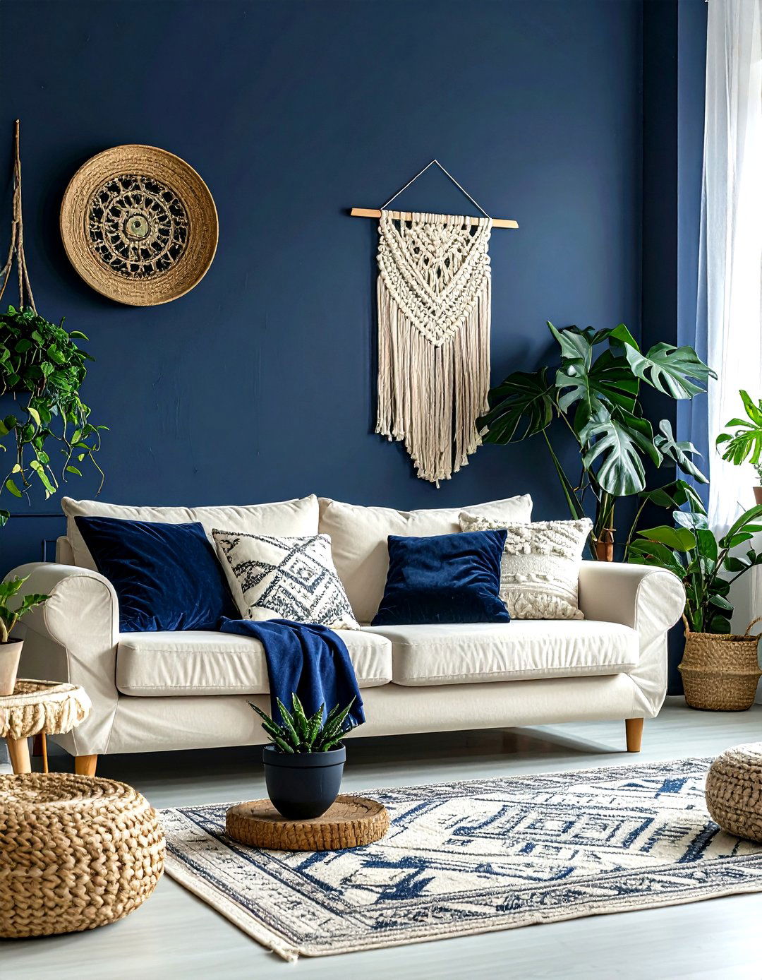 Navy blue bohemian living room - 30 bohemian blue living room ideas