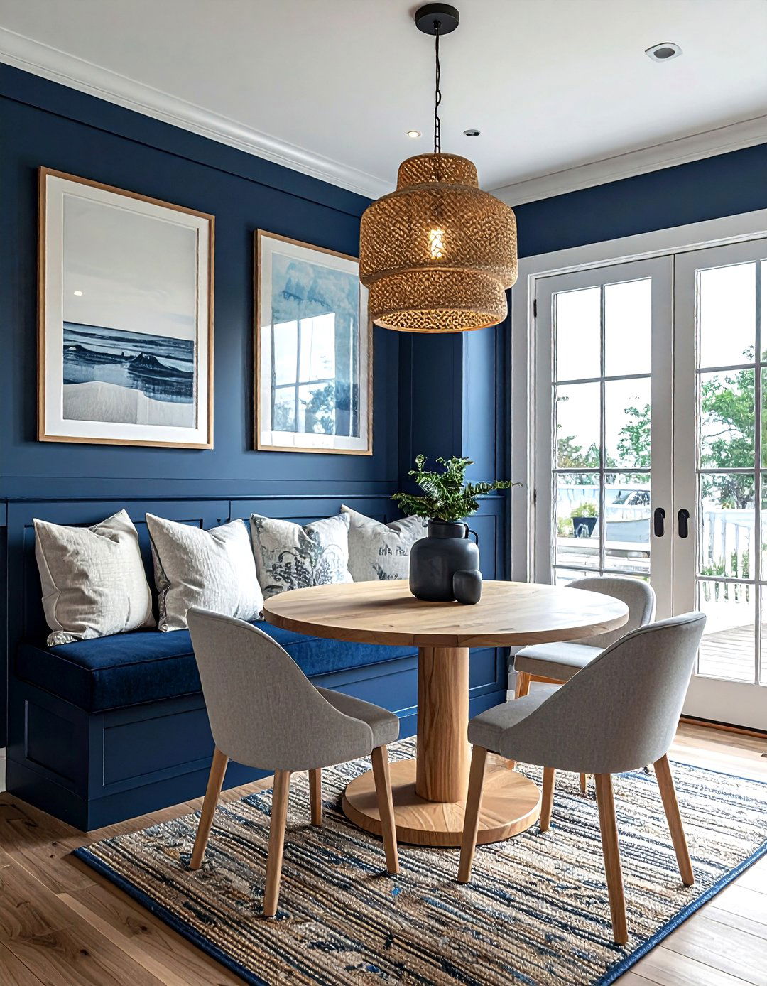 Navy blue breakfast nook - 30 navy decor ideas