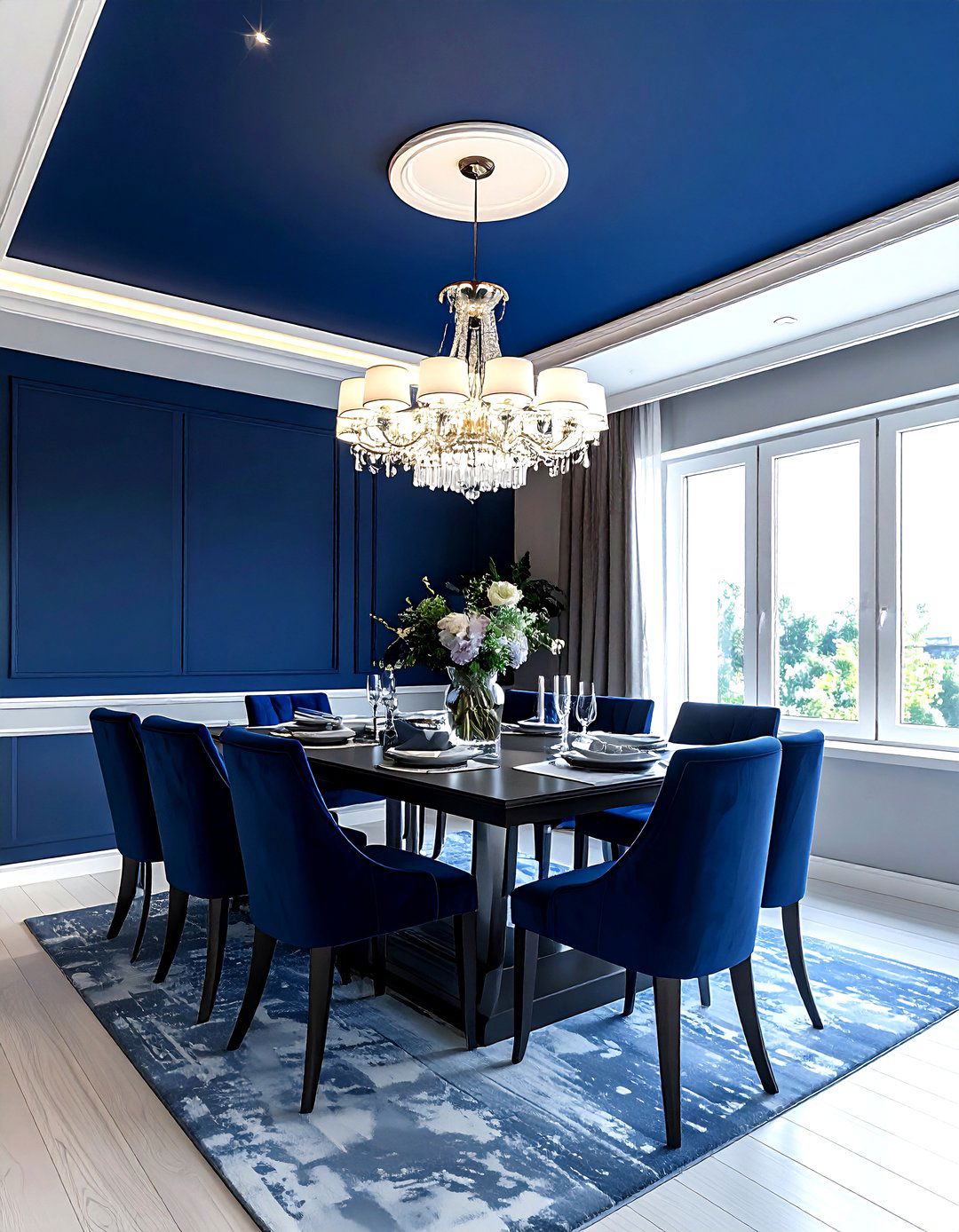 Navy blue ceiling - 30 navy dining room decor ideas