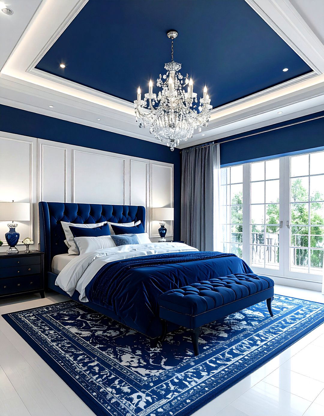 Navy blue ceiling bedroom - 30 coastal navy bedroom ideas
