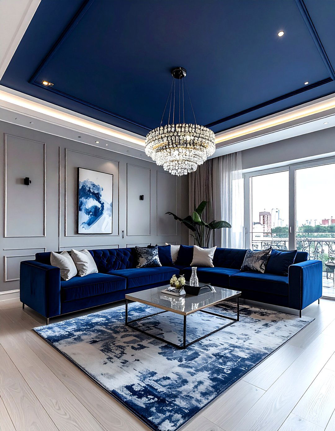 Navy blue ceiling living room - 30 navy living room ideas
