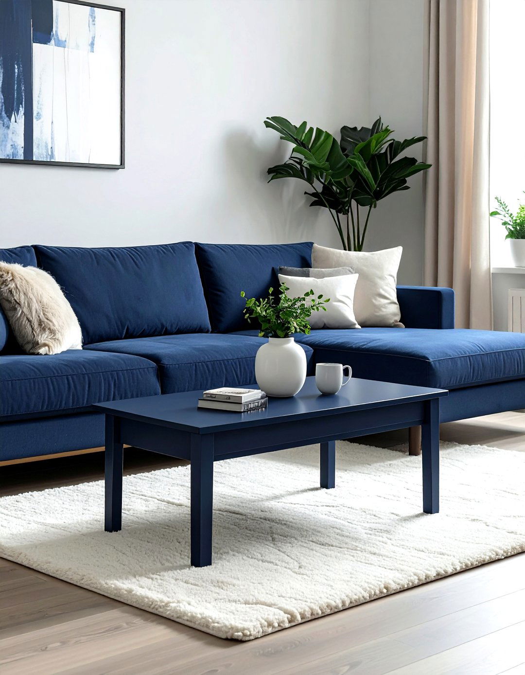 Navy blue coffee table - 30 scandinavian navy living room ideas