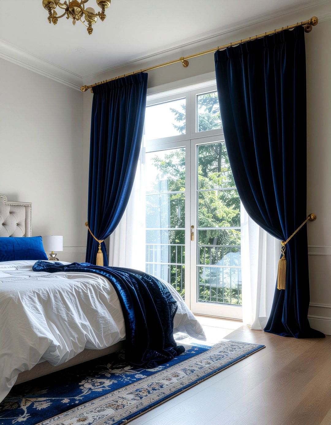 Navy blue curtains - 30 navy and gold bedroom ideas