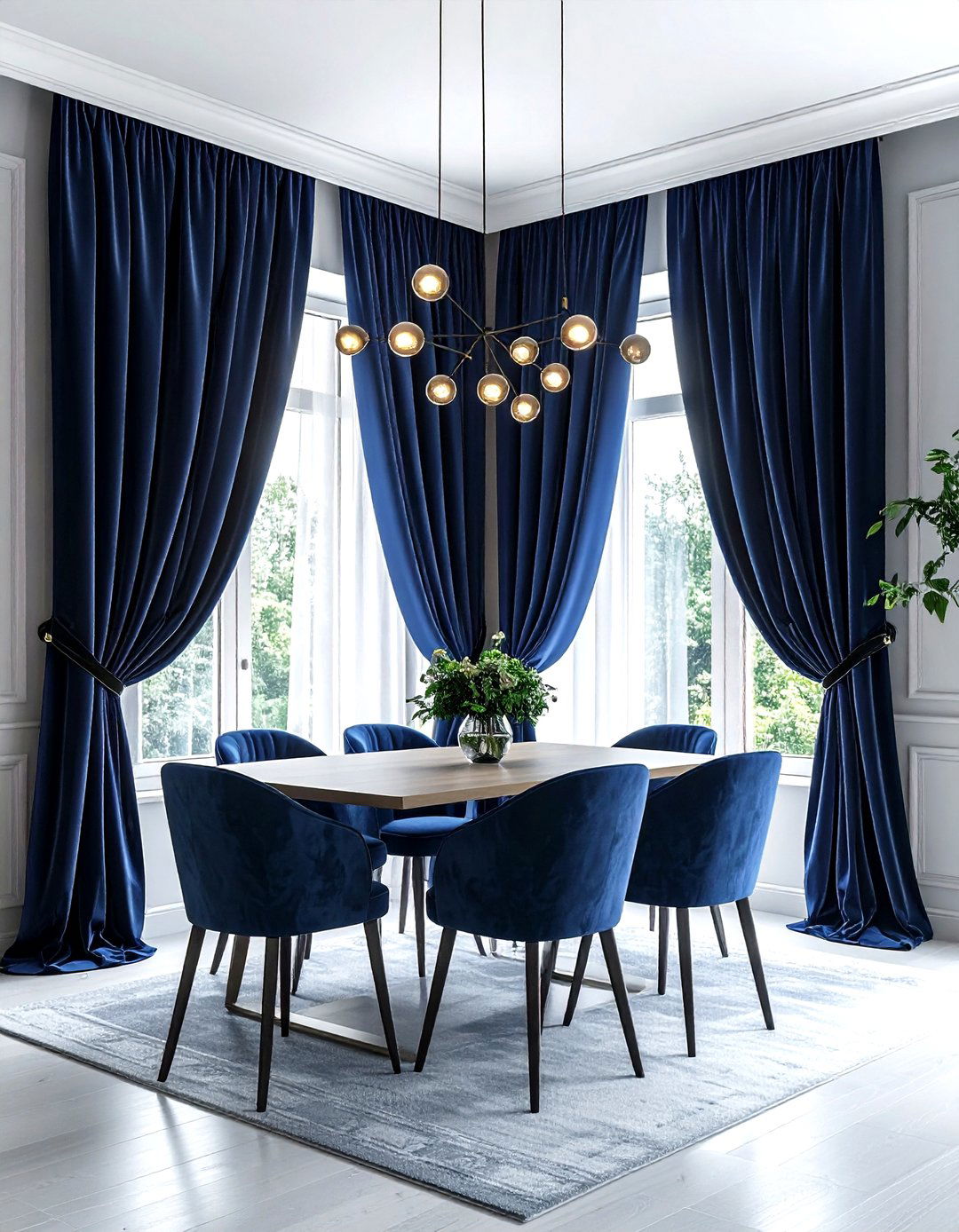 Navy blue curtains - 30 navy dining room decor ideas