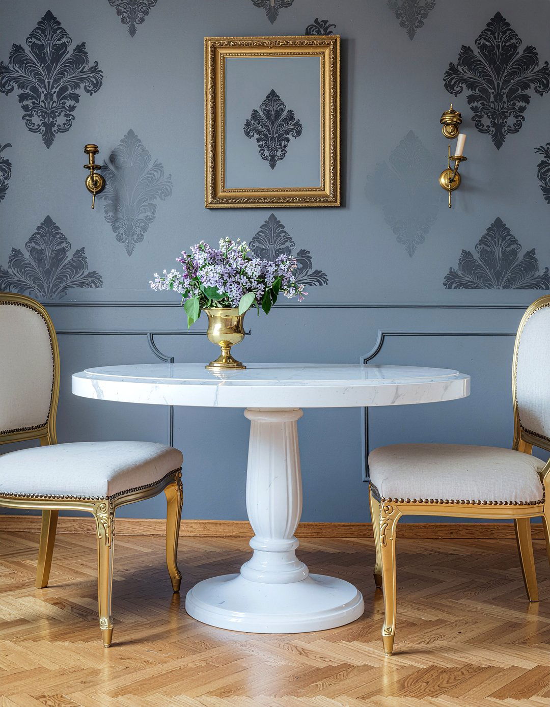 Navy blue damask wallpaper - 30 damask wallpaper dining room ideas
