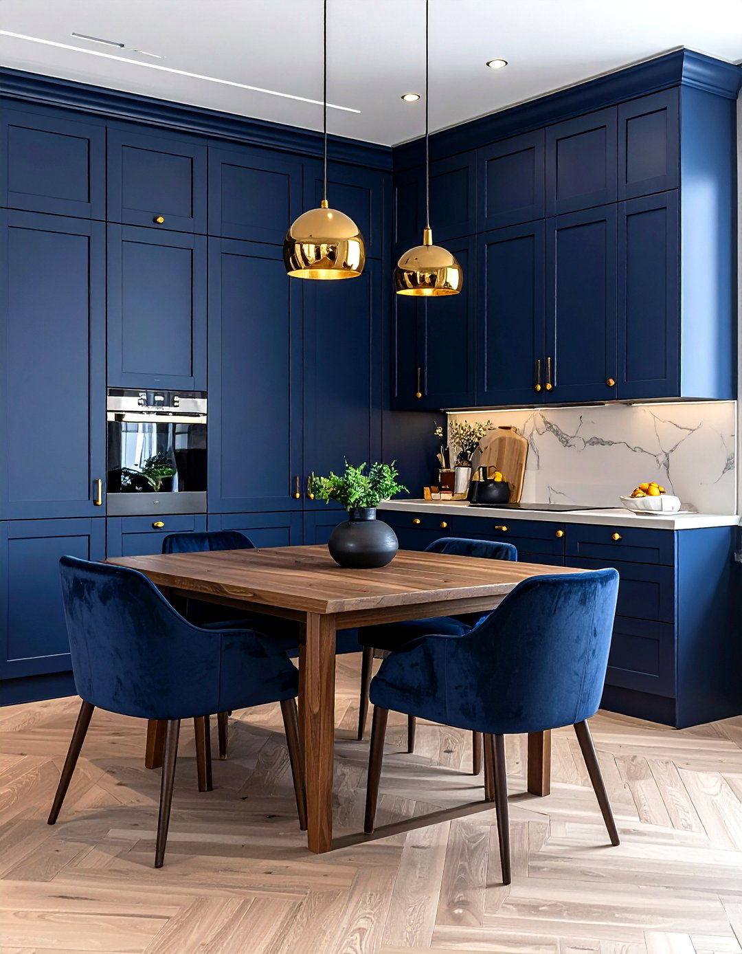 Navy blue dining room gold hardware - 30 navy and gold dining room ideas