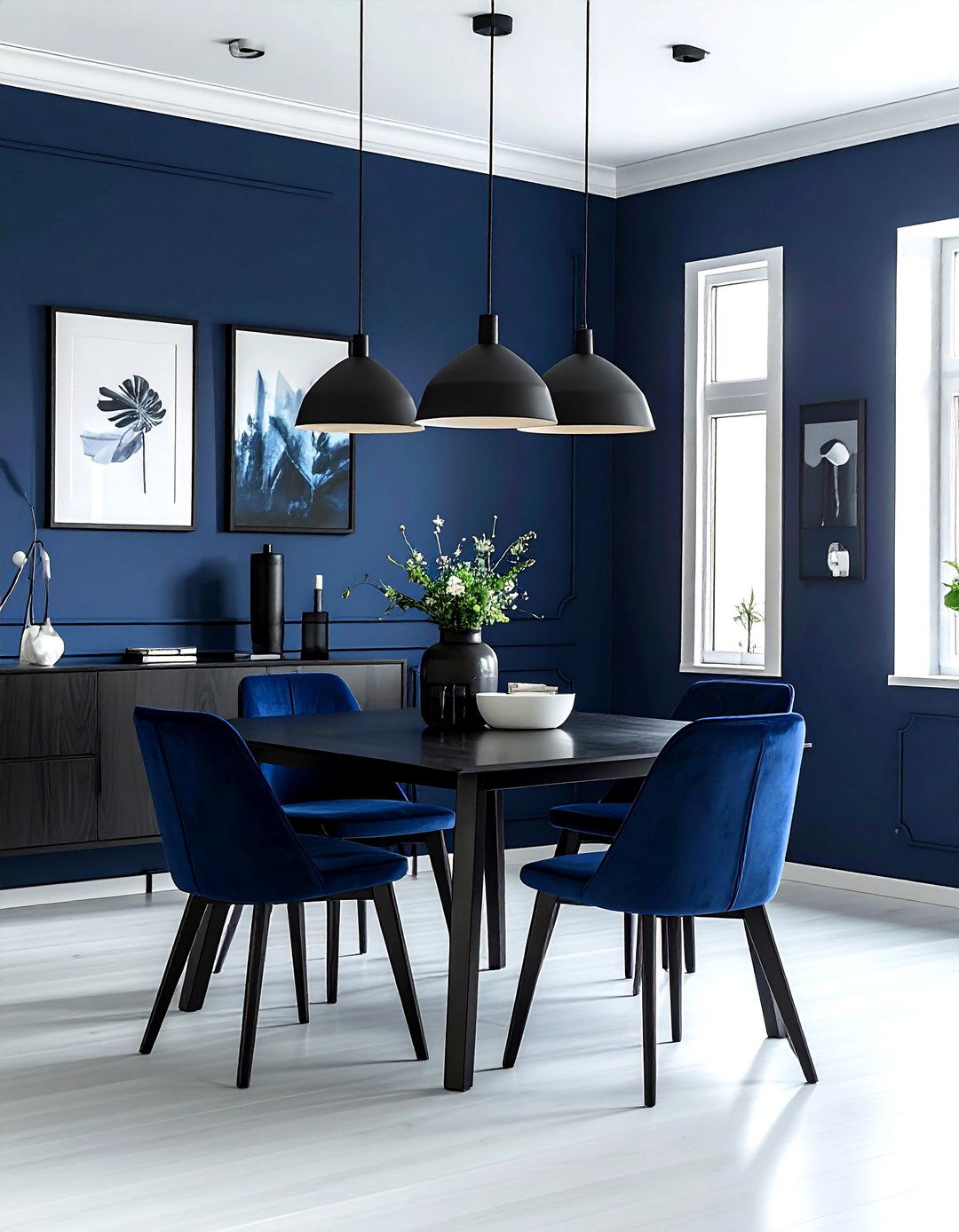 Navy blue dining room with black accents - 30 navy dining room design ideas