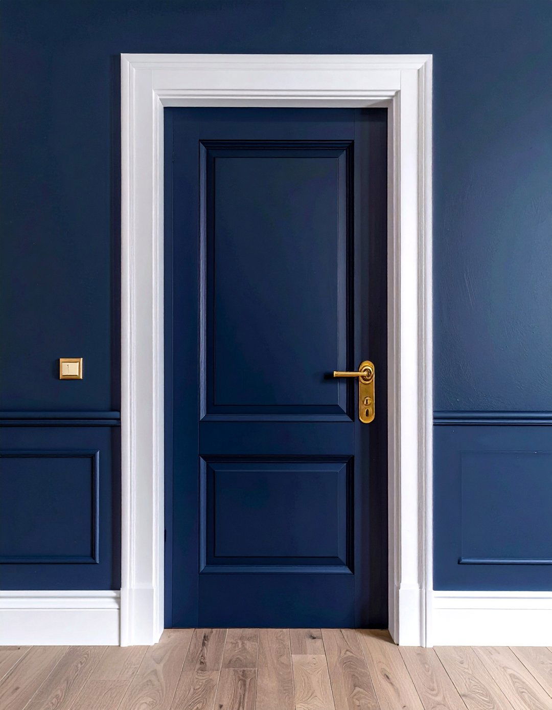 Navy blue door gold handle - 30 navy and gold bathroom ideas