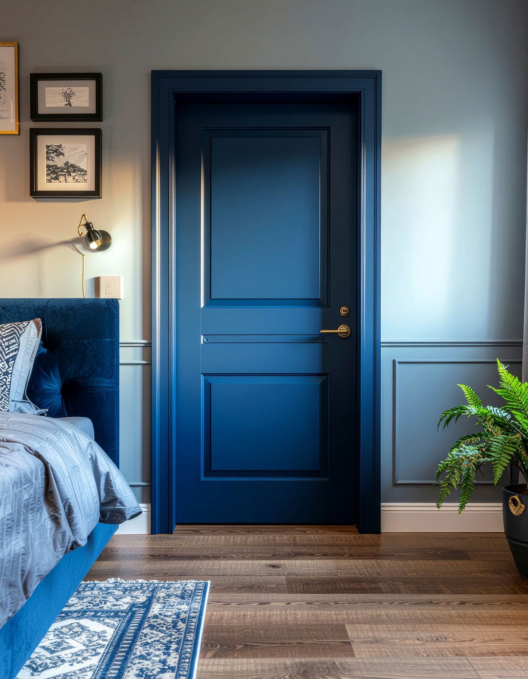 Navy blue door - 30 bedroom door designs