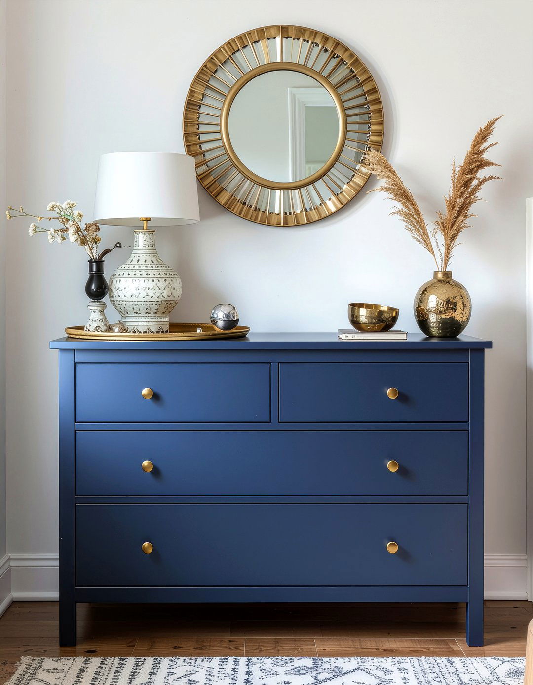 Navy blue dresser - 30 navy and gold bedroom ideas