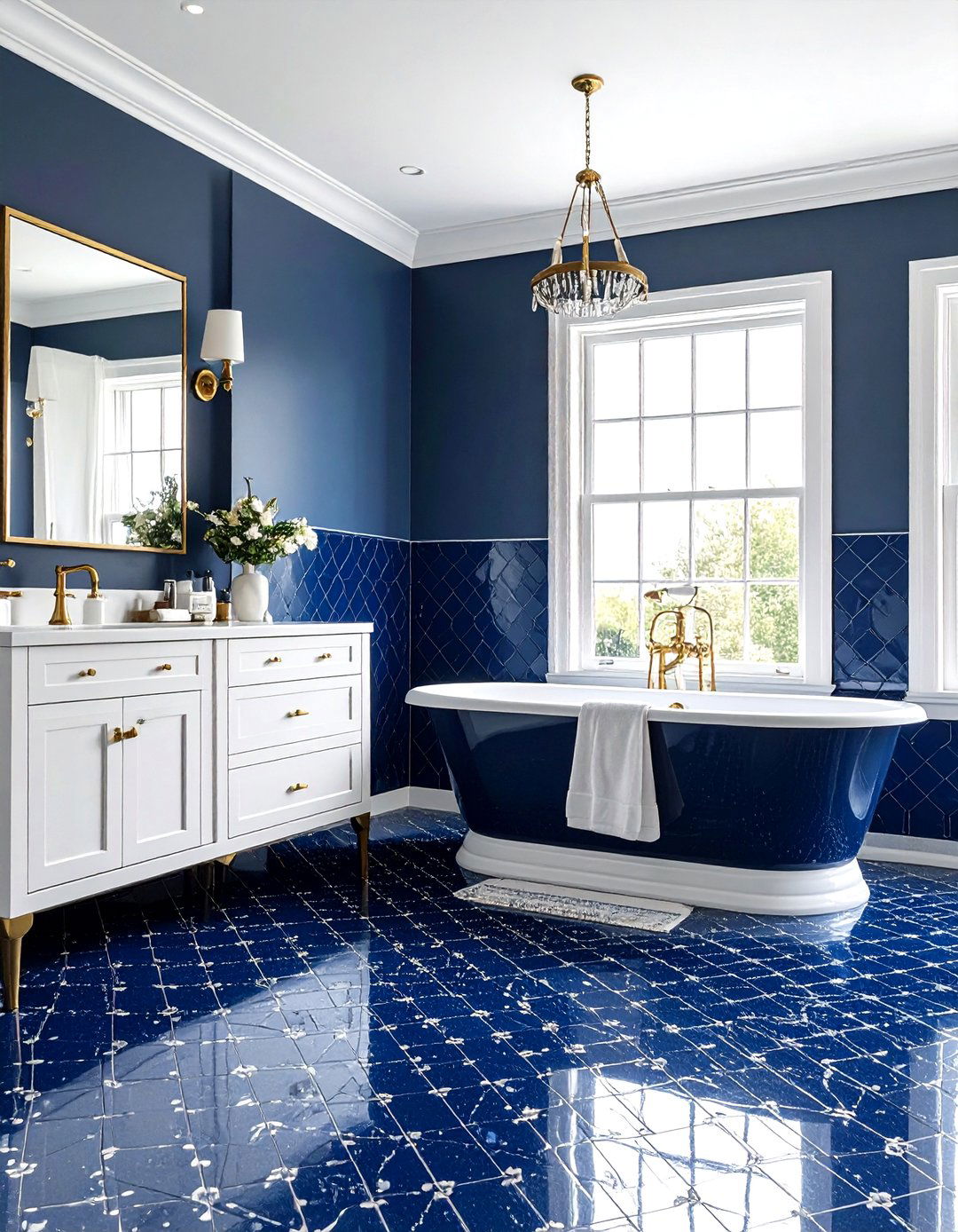 Navy blue encaustic tile bathroom - 30 encaustic tile bathroom ideas