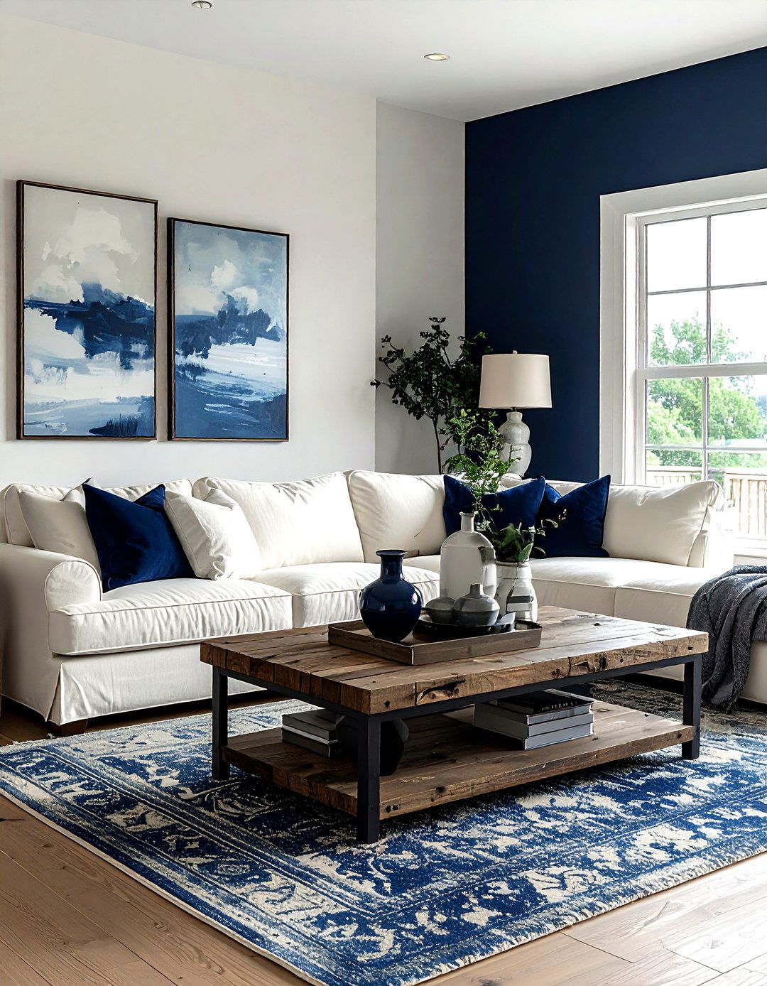 Navy blue farmhouse living room - 30 farmhouse blue living room ideas