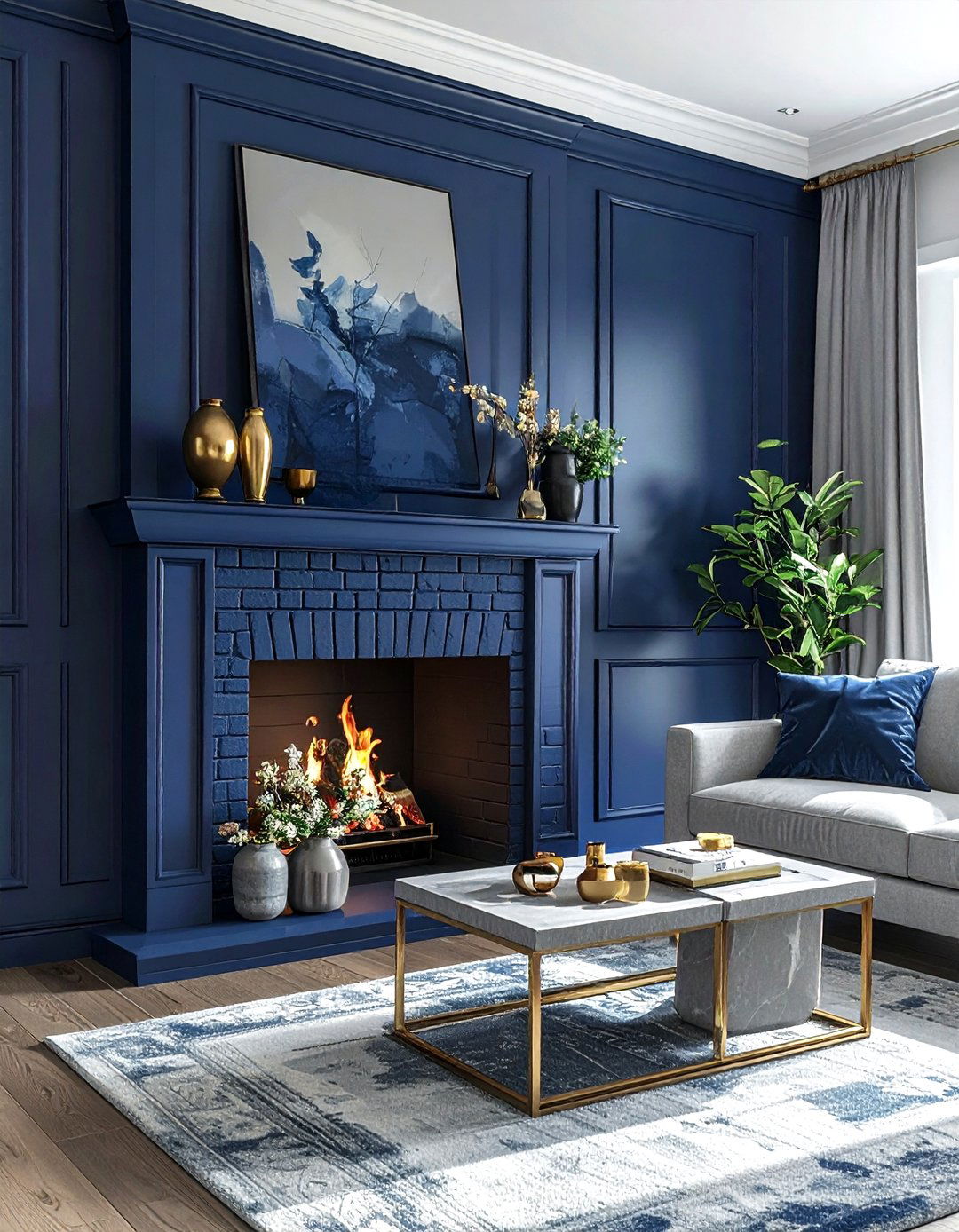 Navy blue fireplace living room - 30 navy living room ideas
