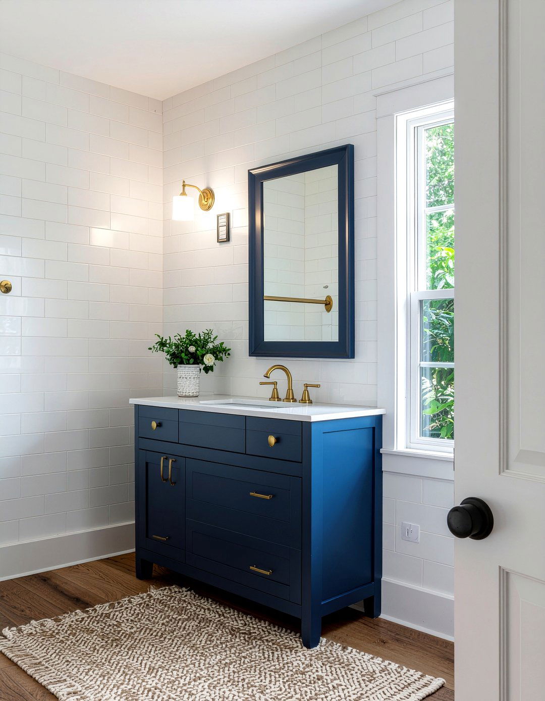 Navy blue framed mirror - 30 framed bathroom mirror ideas