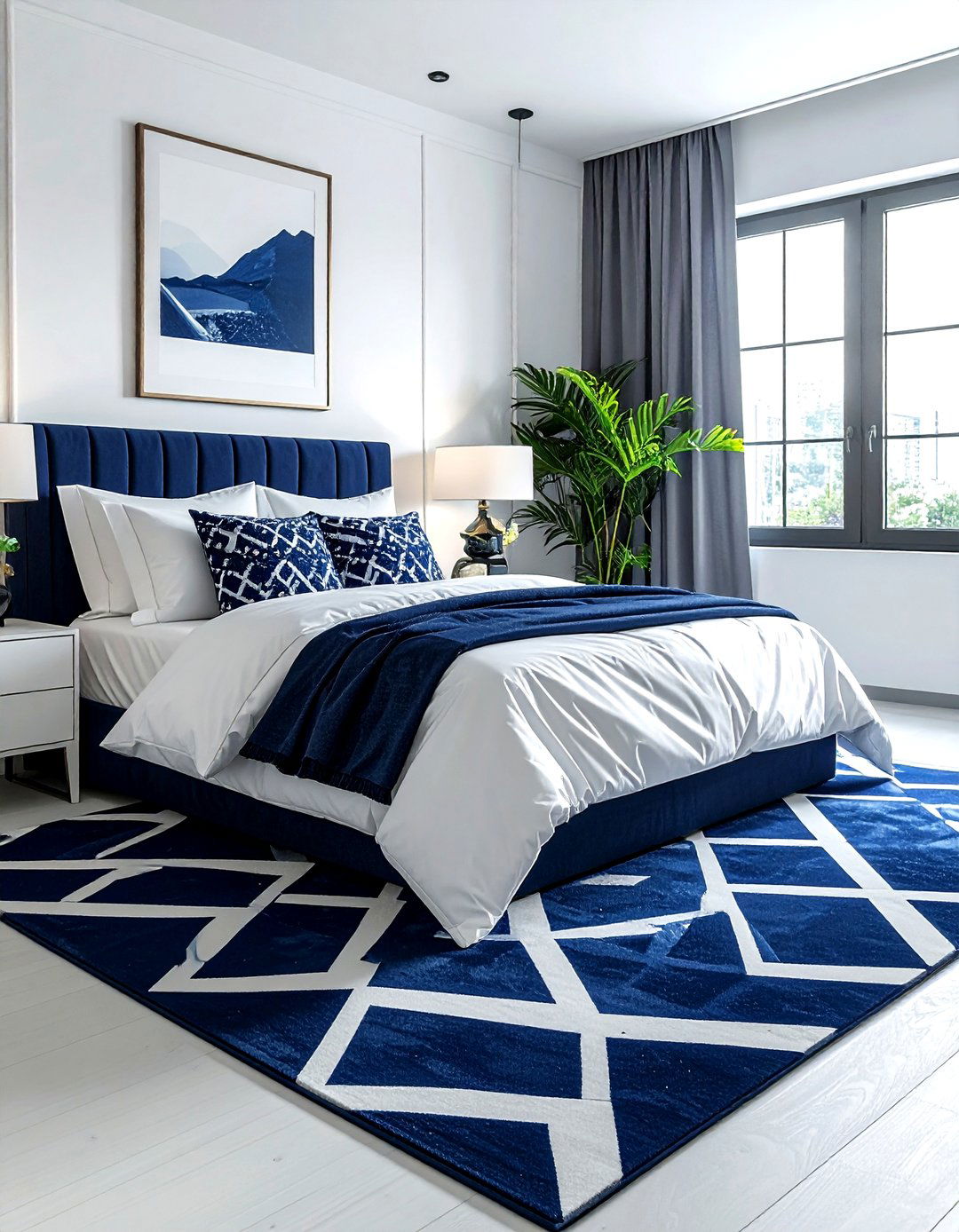 Navy blue geometric patterns - 30 contemporary navy bedroom ideas