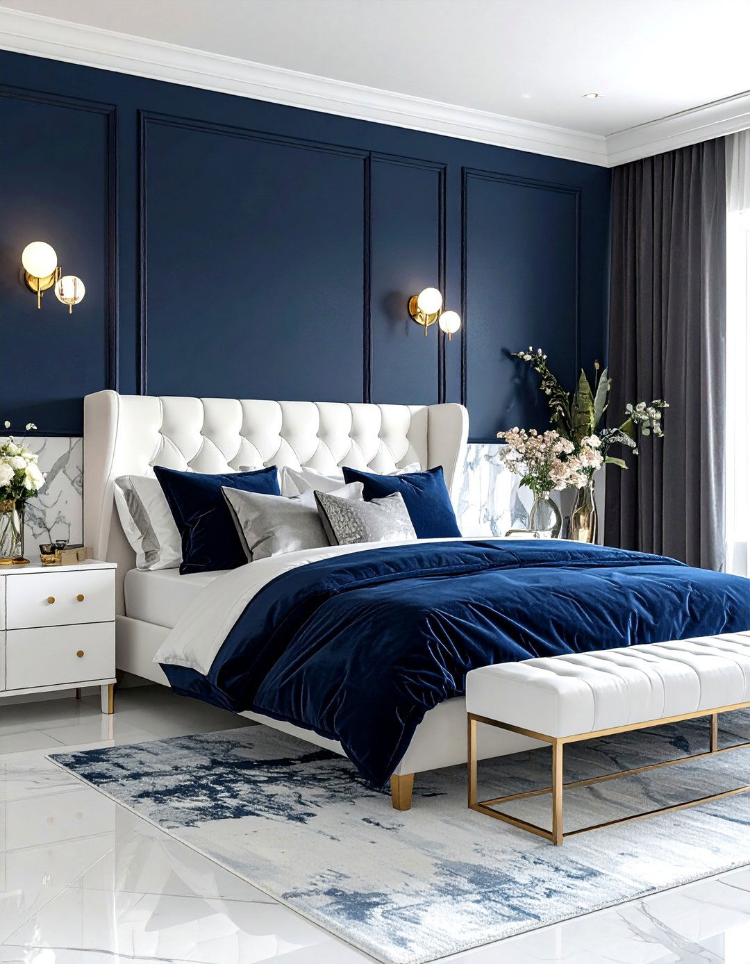 Navy blue glam bedroom - 30 mid-century glam bedroom ideas