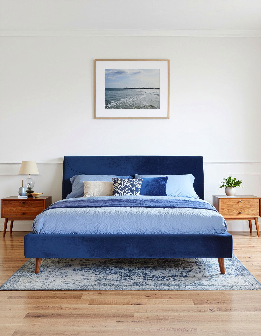 Navy blue headboard - 30 coastal bedroom ideas