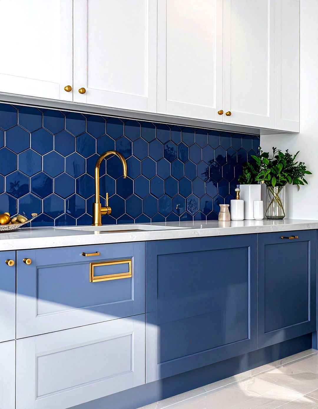 Navy blue hexagon backsplash - 30 hexagon tile kitchen backsplash ideas
