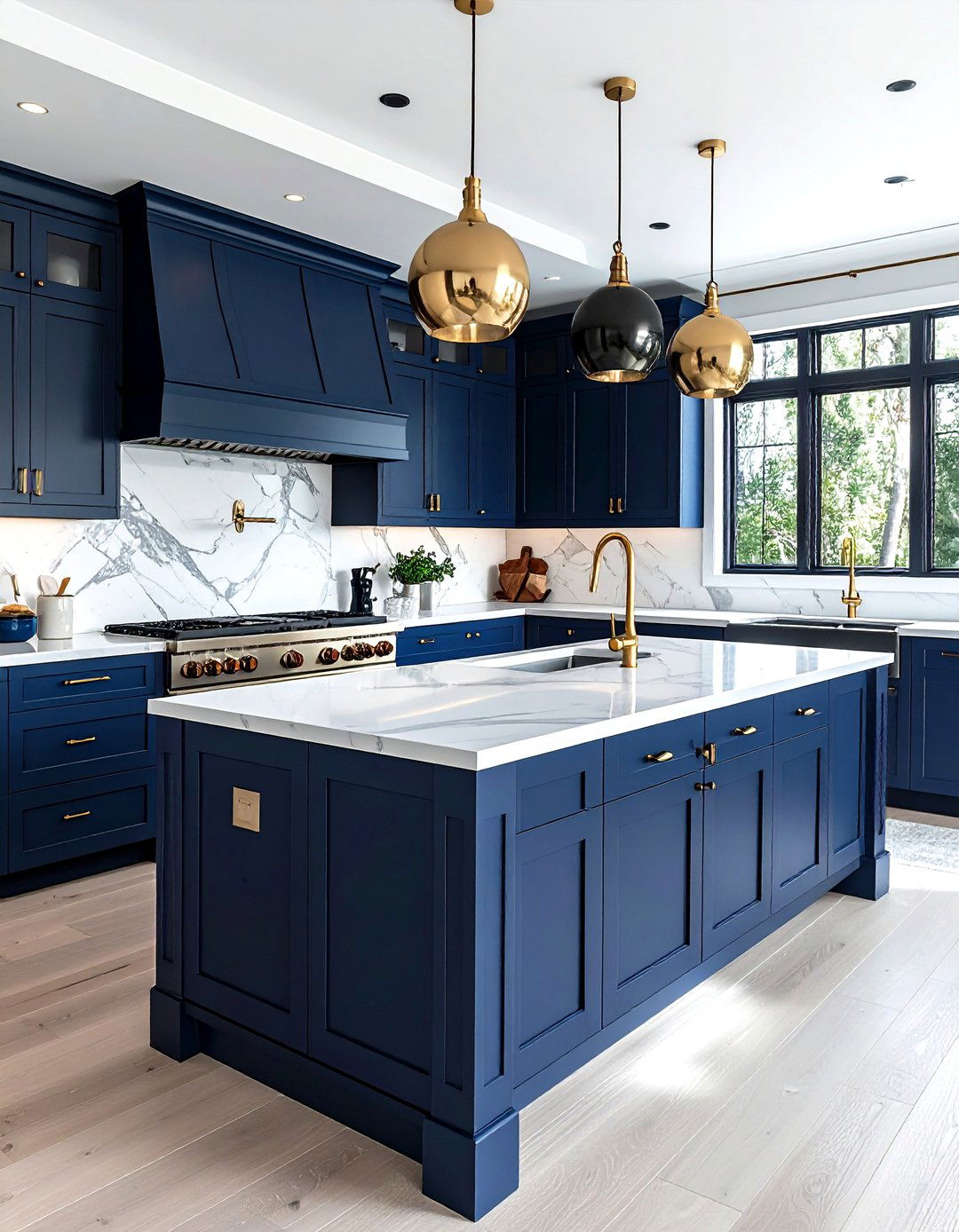Navy blue kitchen cabinets - 30 dual fuel range kitchen ideas