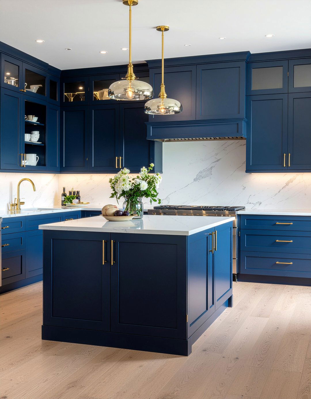 Navy blue kitchen cabinets with gold handles - 30 showstopper kitchen ideas