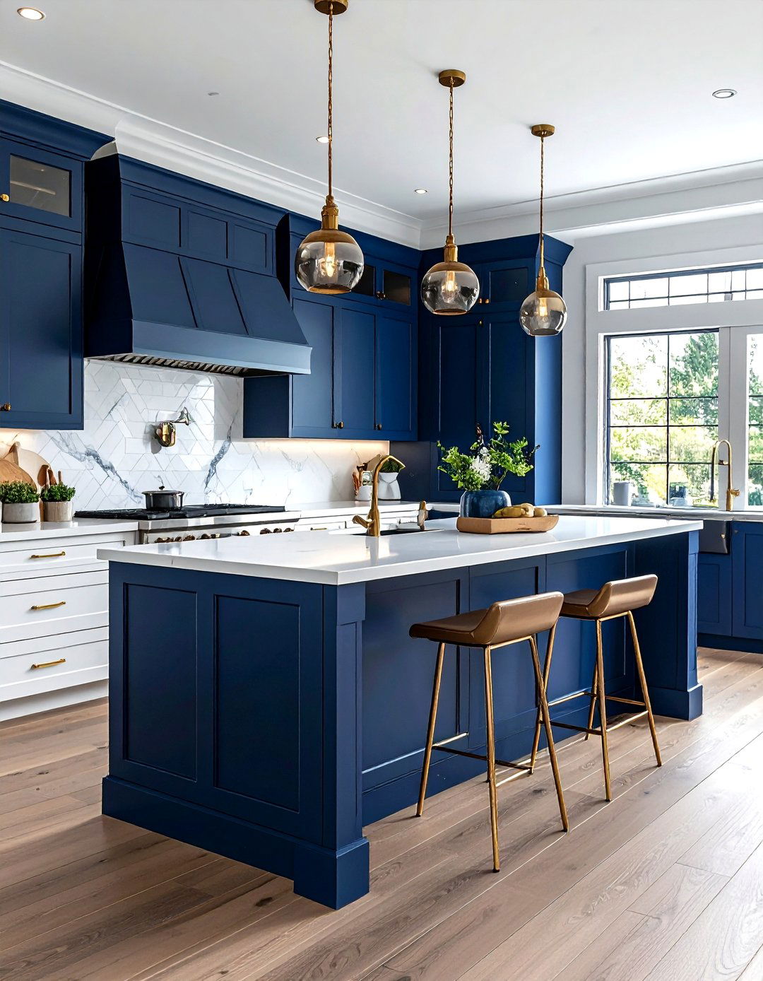 Navy blue kitchen island - 30 nautical kitchen ideas